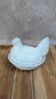 Hen on white opaline glass basket – marked Sv