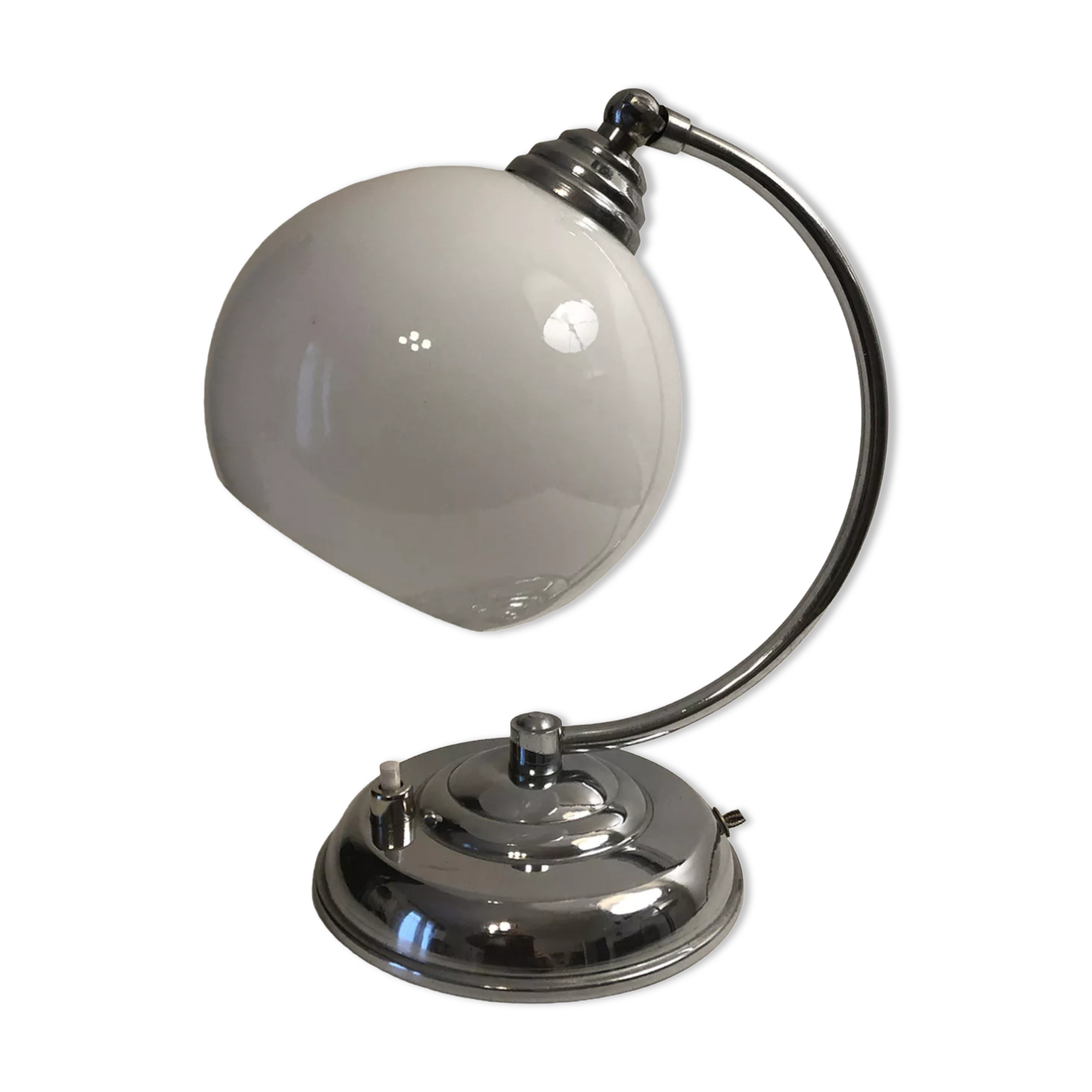 Antique articulated chrome lamp with opaline