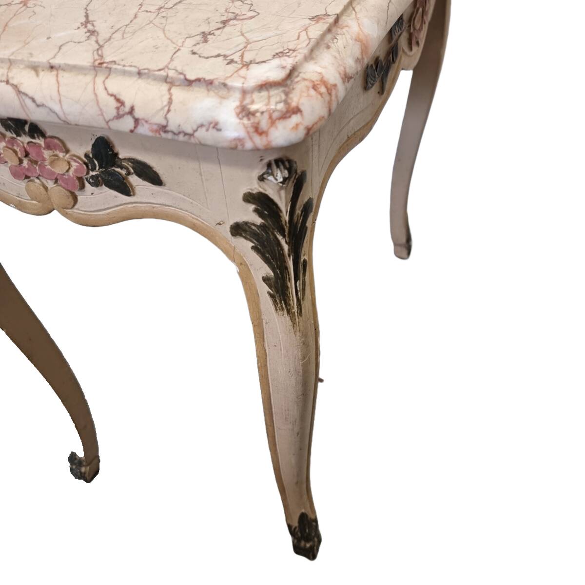 Table peinte classique vintage avec plateau en marbre, années 1950