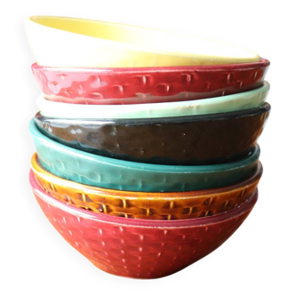 Set of 7 ceramic bowls – multicoloured textured design