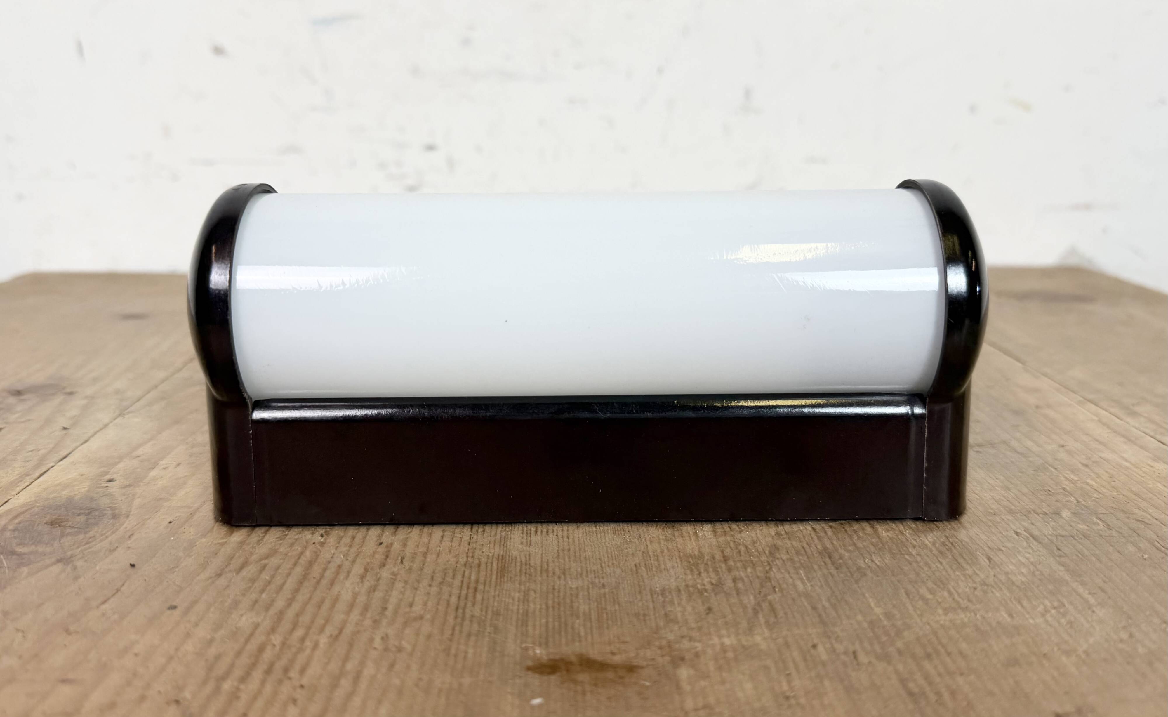 Industrial Brown Bakelite Wall Light with Milk Glass, 1950s