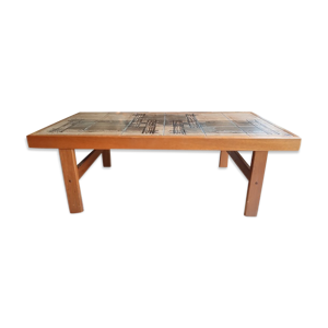 table basse teck et carreaux
