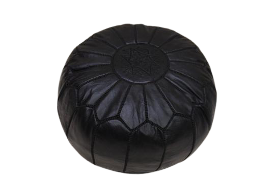 Moroccan pouf in dark black leather