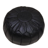Moroccan pouf in dark black leather