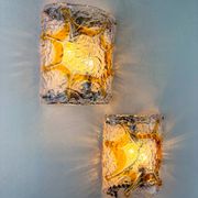 Pair of Mazzega Murano wall lights, orange frosted textured glass, Italy, 1970s