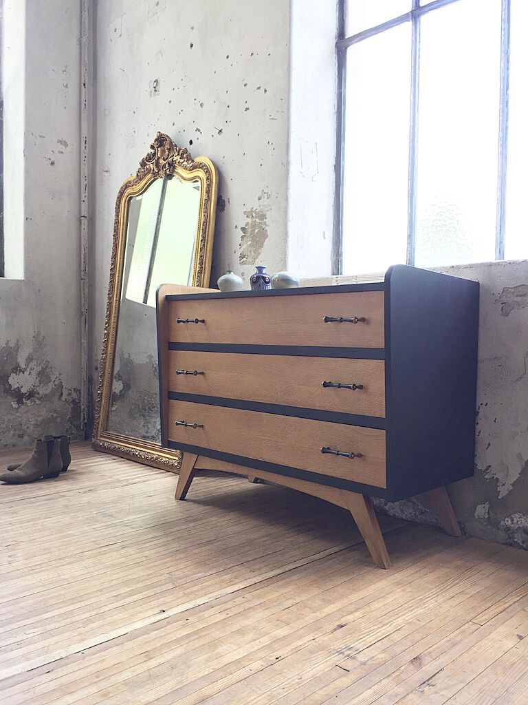 Black and wood vintage dresser