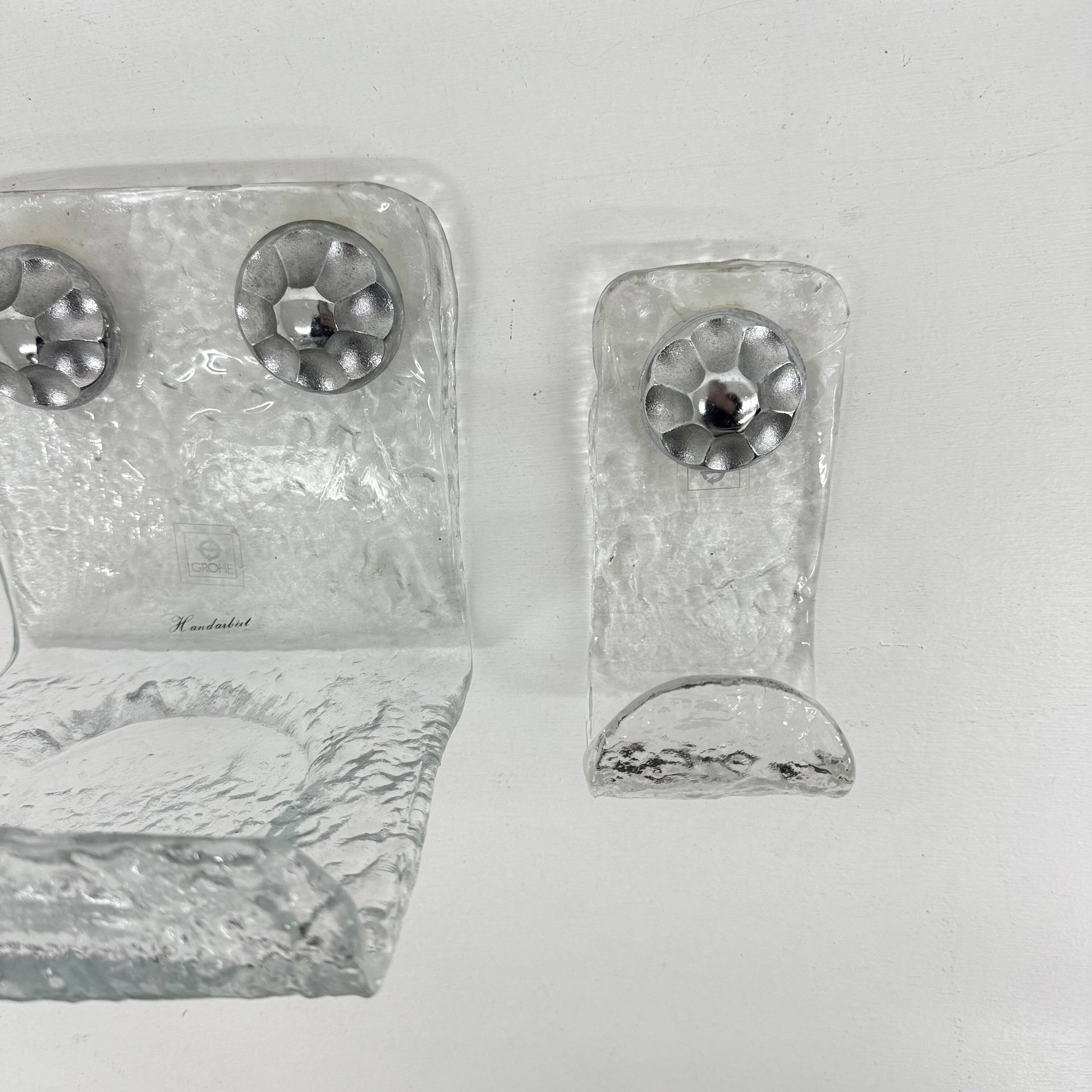 Set of Grohe ice glass bathroom set towel hanger, soap tray and plateau