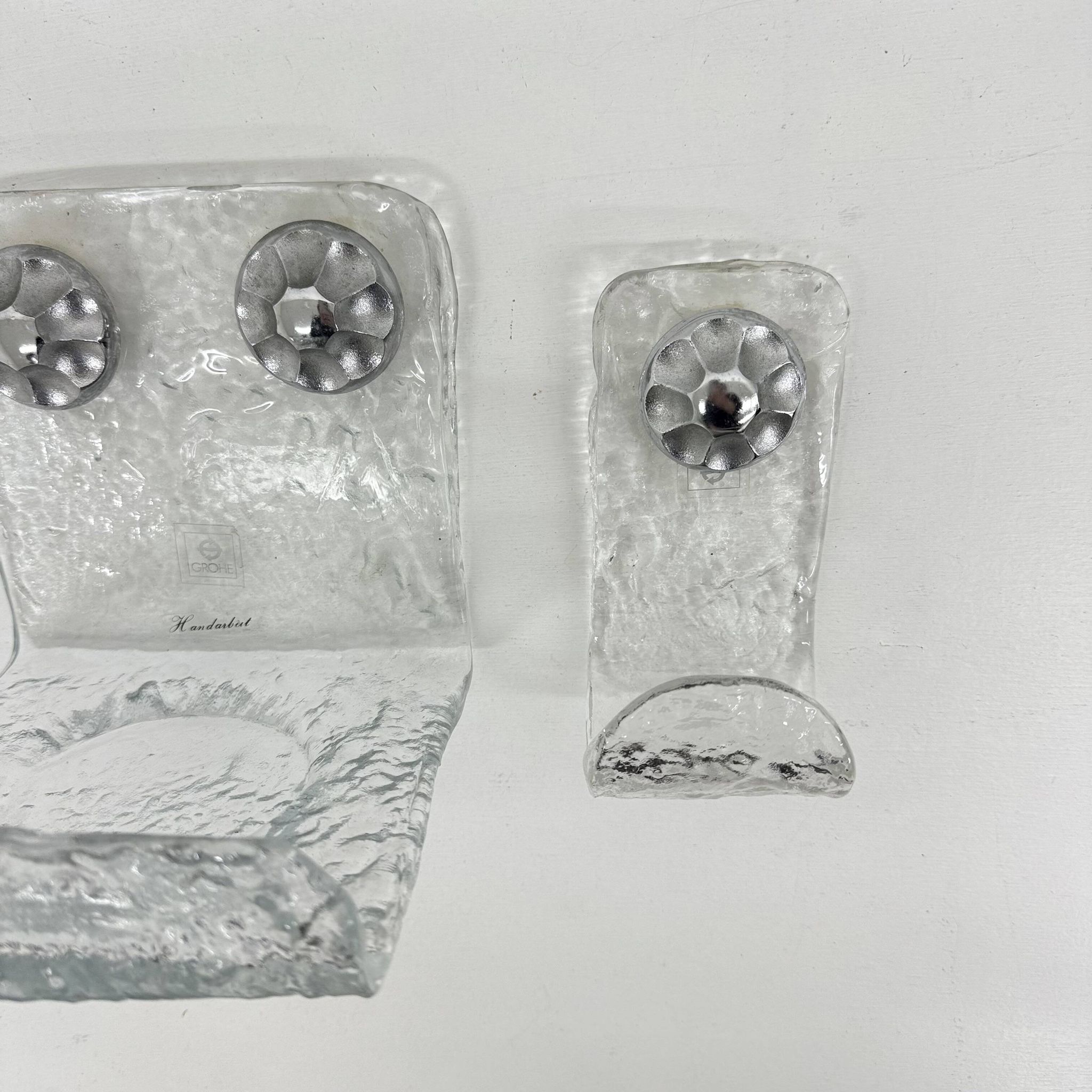 Set of Grohe ice glass bathroom set towel hanger, soap tray and plateau