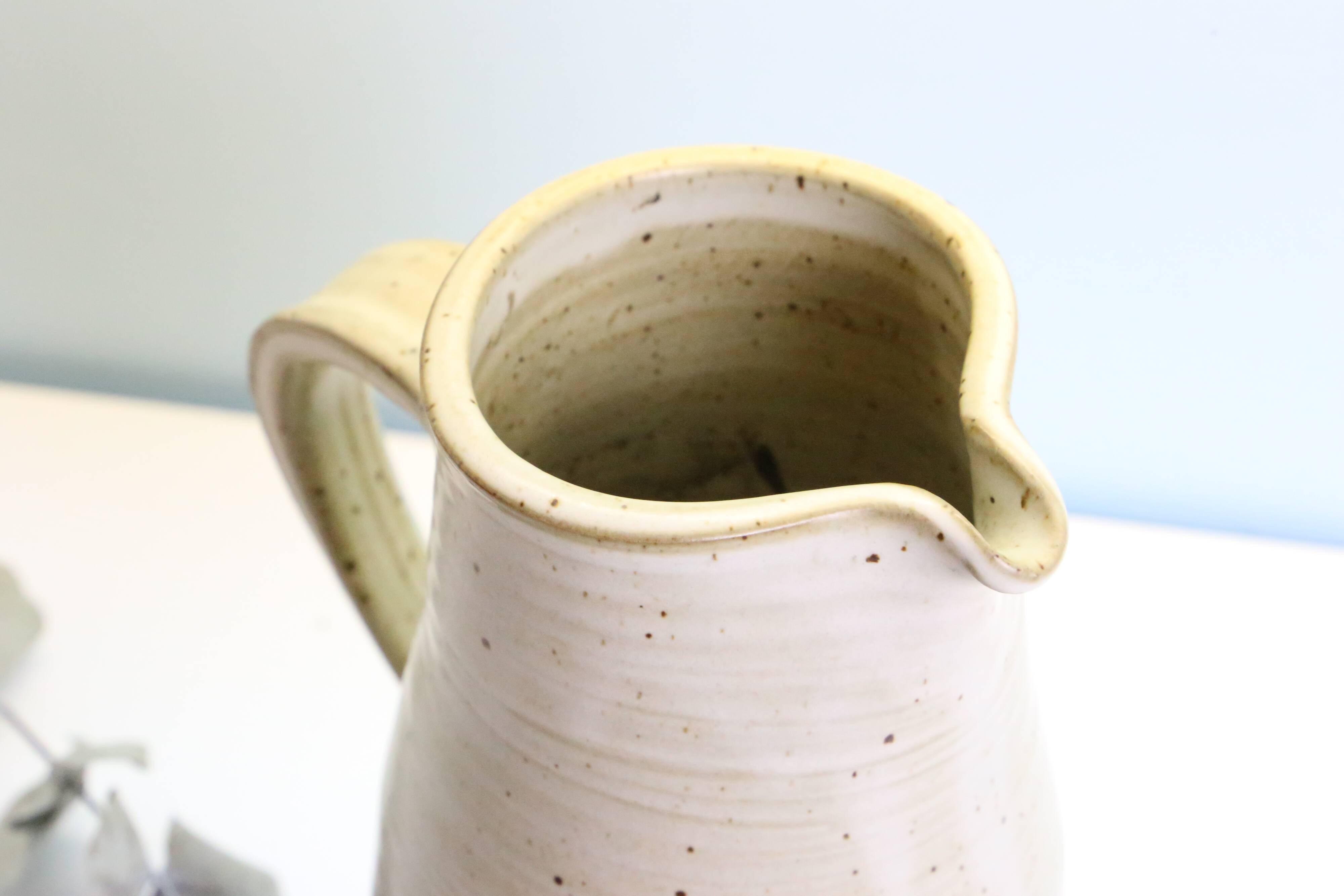 Glazed earth jug, Manziat pottery, rustic, vintage French