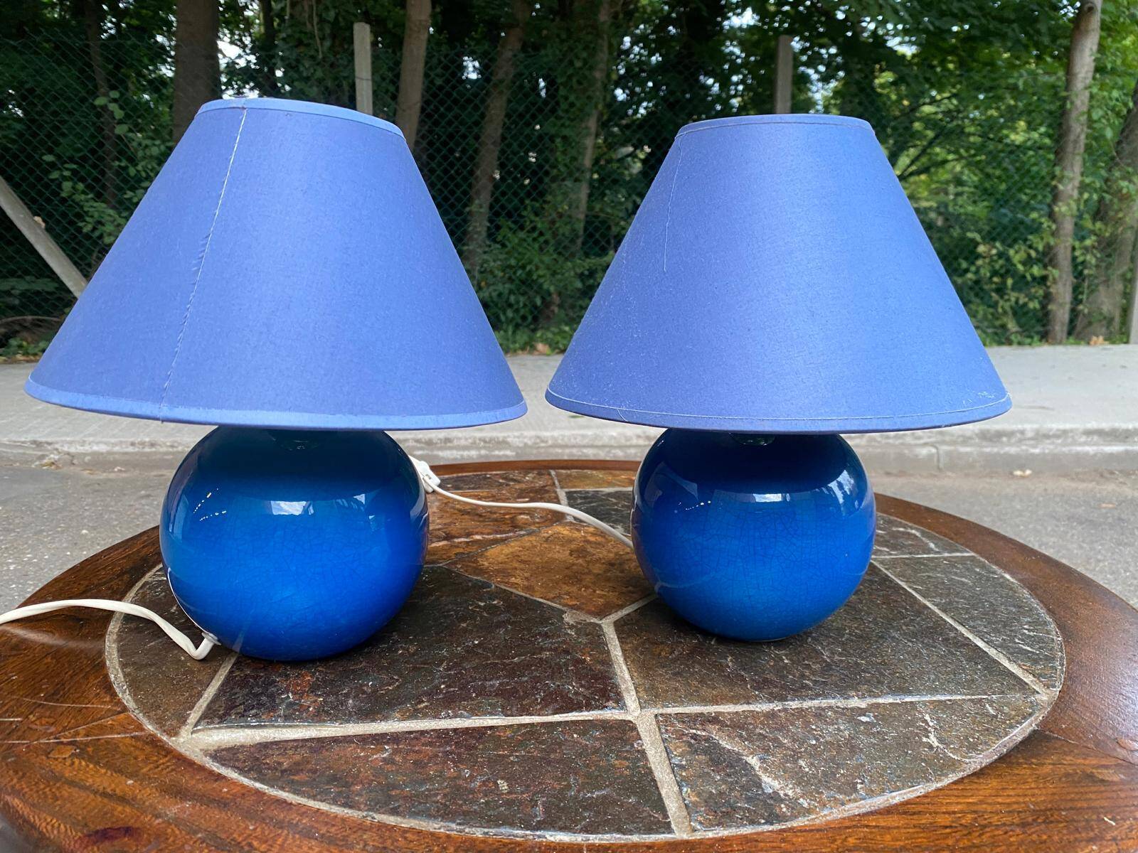 Pair of blue bedside lamps from the 60s by Les lampes d'Albret
