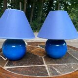 Pair of blue bedside lamps from the 60s by Les lampes d'Albret
