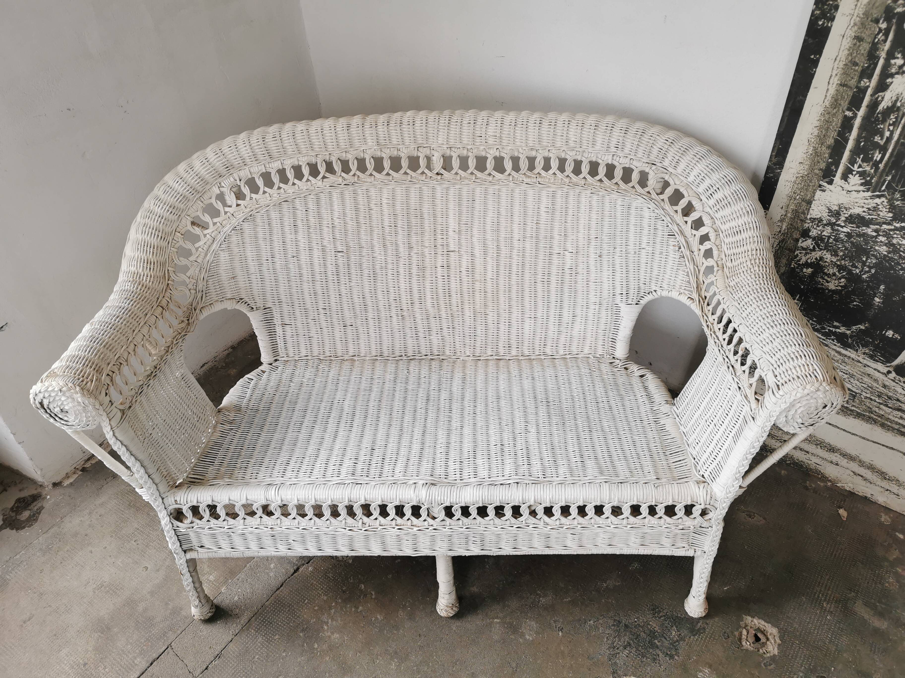 Banquette en rotin blanc