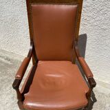 Fauteuil en bois et cuir