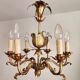 Vintage Hollywood Regency 6 light Chandelier gilded Italy Florence 1950-60