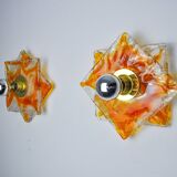 Pair of Murano Mazzega wall lights, orange frosted glass, Italy, 1970