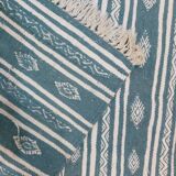 Handmade blue and white Berber carpet in pure wool