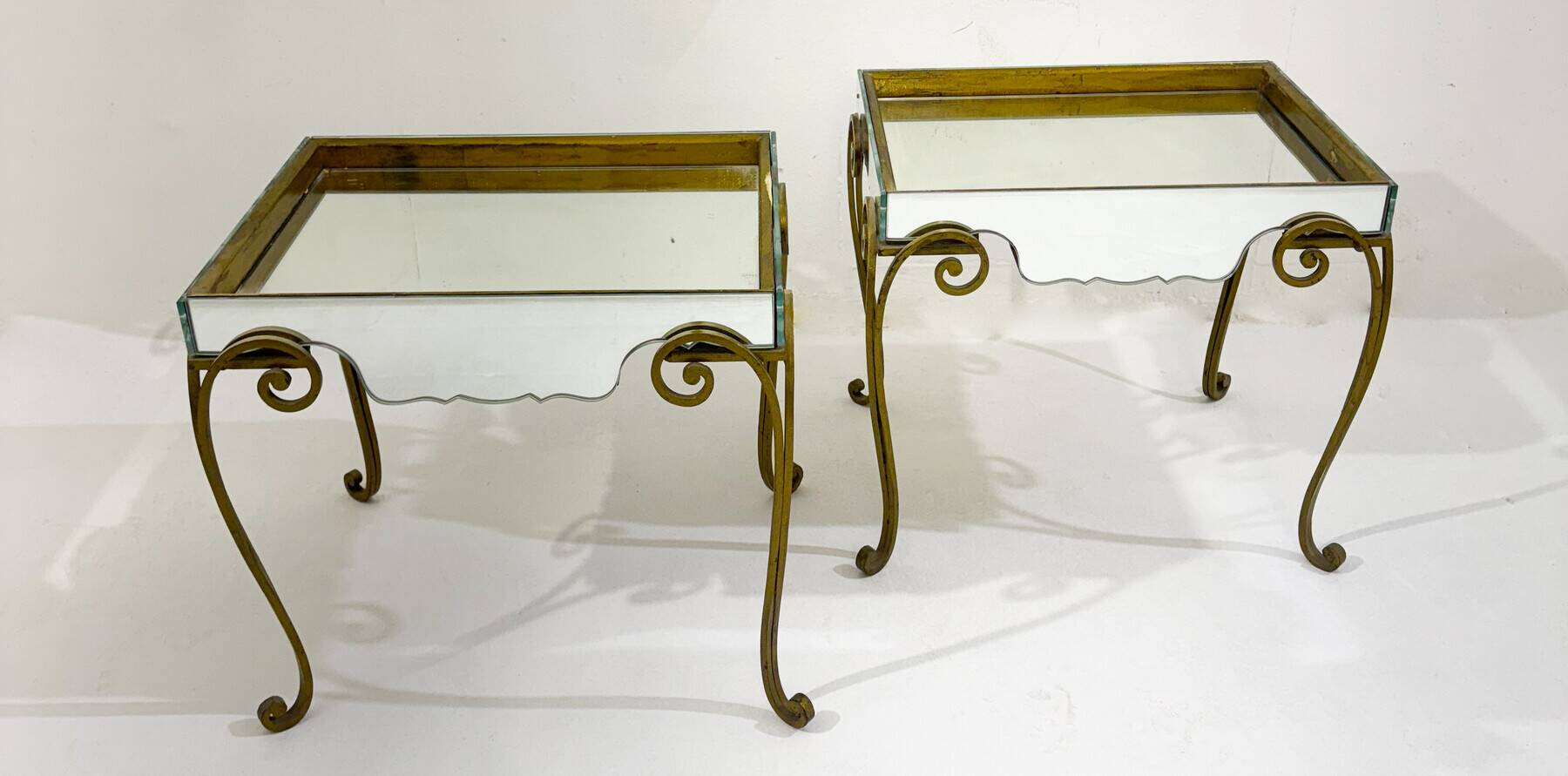 Pair of side tables, glass and brass, 1940s