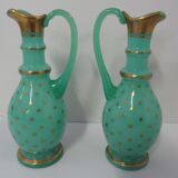 Pair ewers in green opaline oil-bitter wine