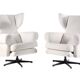 Ensemble de 2 fauteuils blancs vintage, Drevotar, 1970