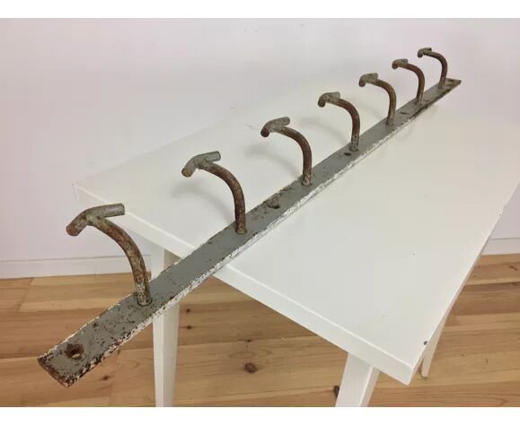 Industrial wall coat rack 7 handcrafted metal hooks