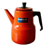 Cafetière vintage en métal émaillé rouge et Bakélite
