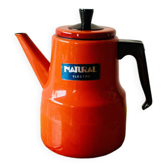 Cafetière vintage en métal émaillé rouge et Bakélite