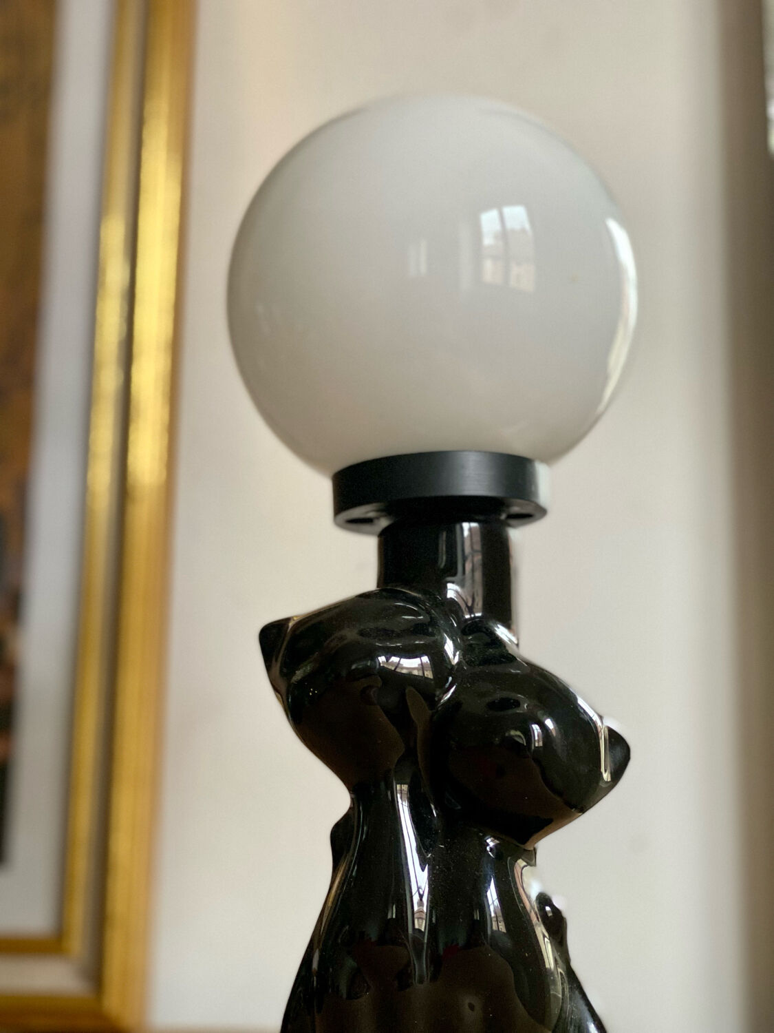 Ceramic black cat couple lamp