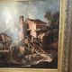 Old painting print on canvas + frame carved wood Gilded Vintage