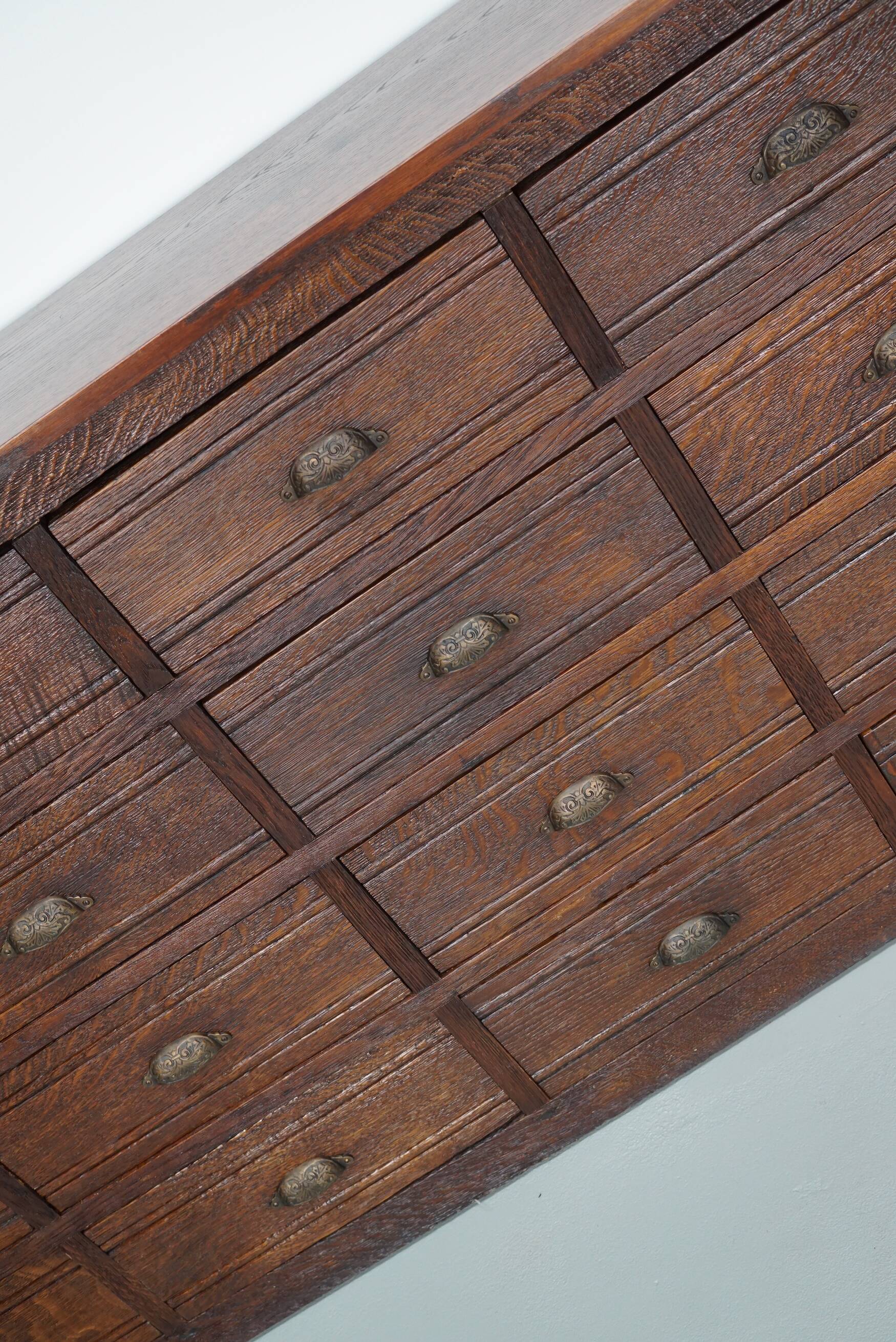 French Restored Oak Hardware Store Apothecary Cabinet, 1920/1930s