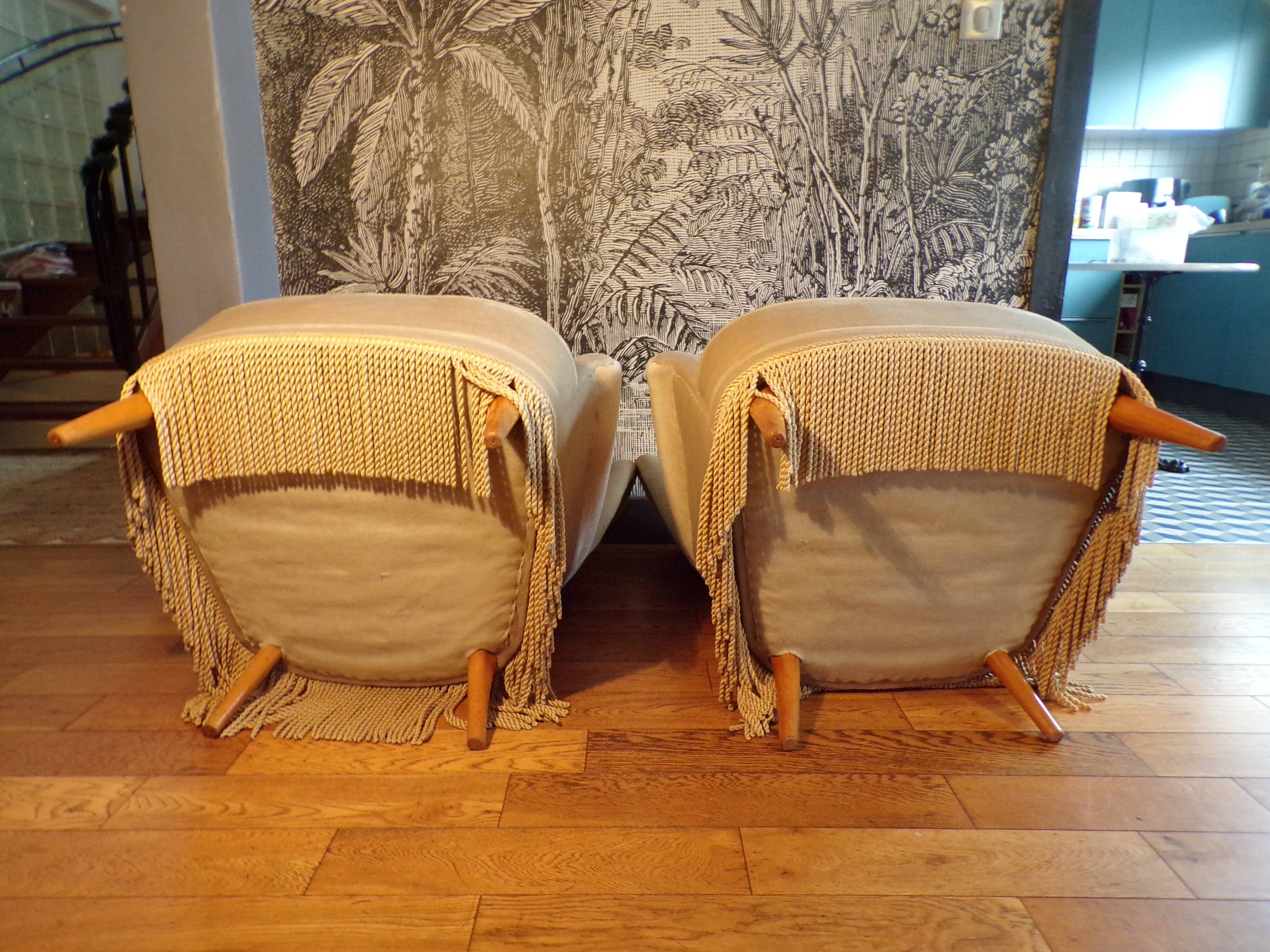 Pair of velvet toad armchairs