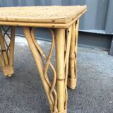 Table basse ancien d'appoint en rotin vintage