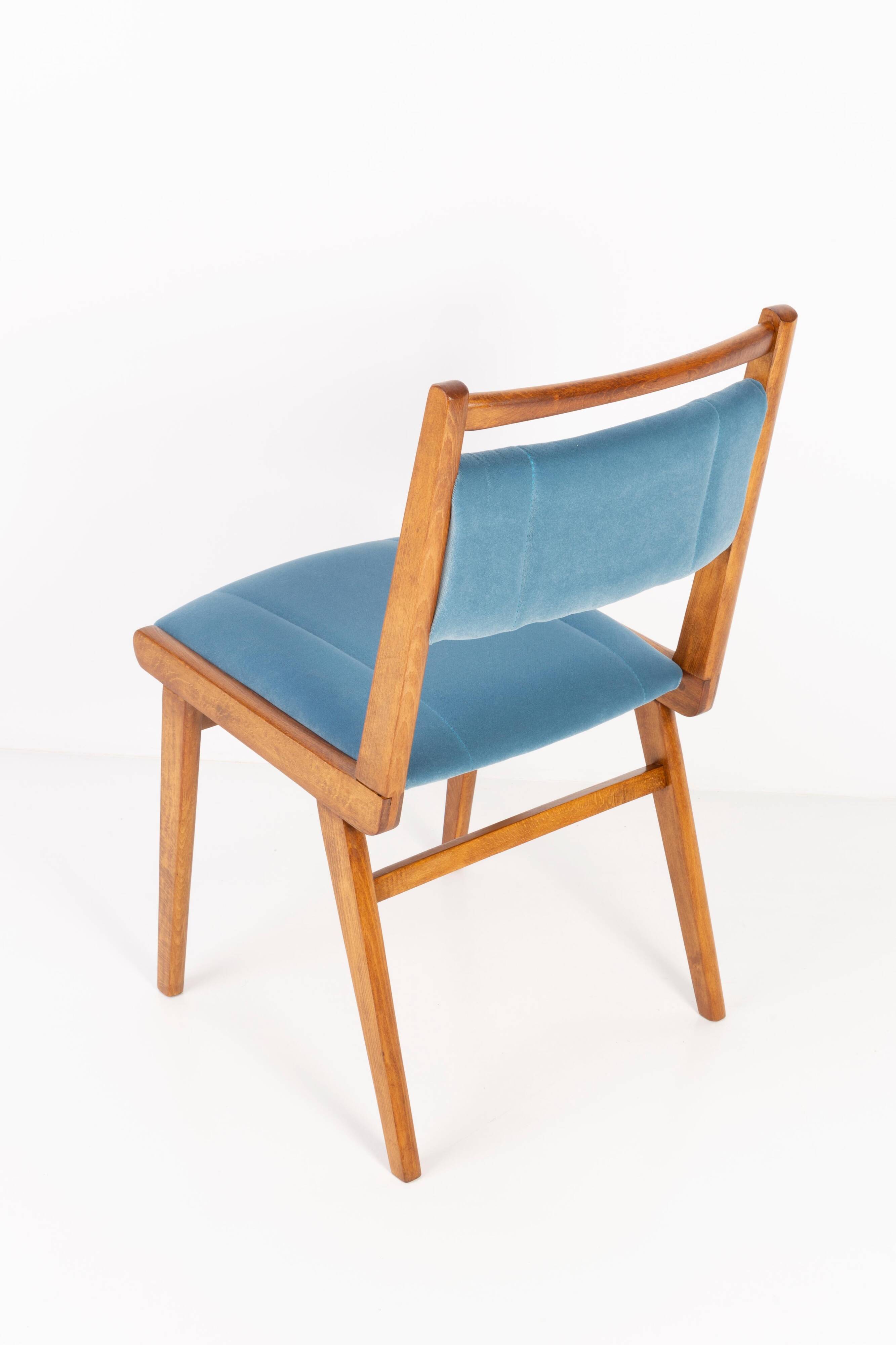 Vintage light blue velvet chair, mid-century, Europe, 1960s.