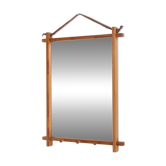 Mid-century wall mirror with key rail / pine wood / suede / 1960s-1970s / Danish modern design