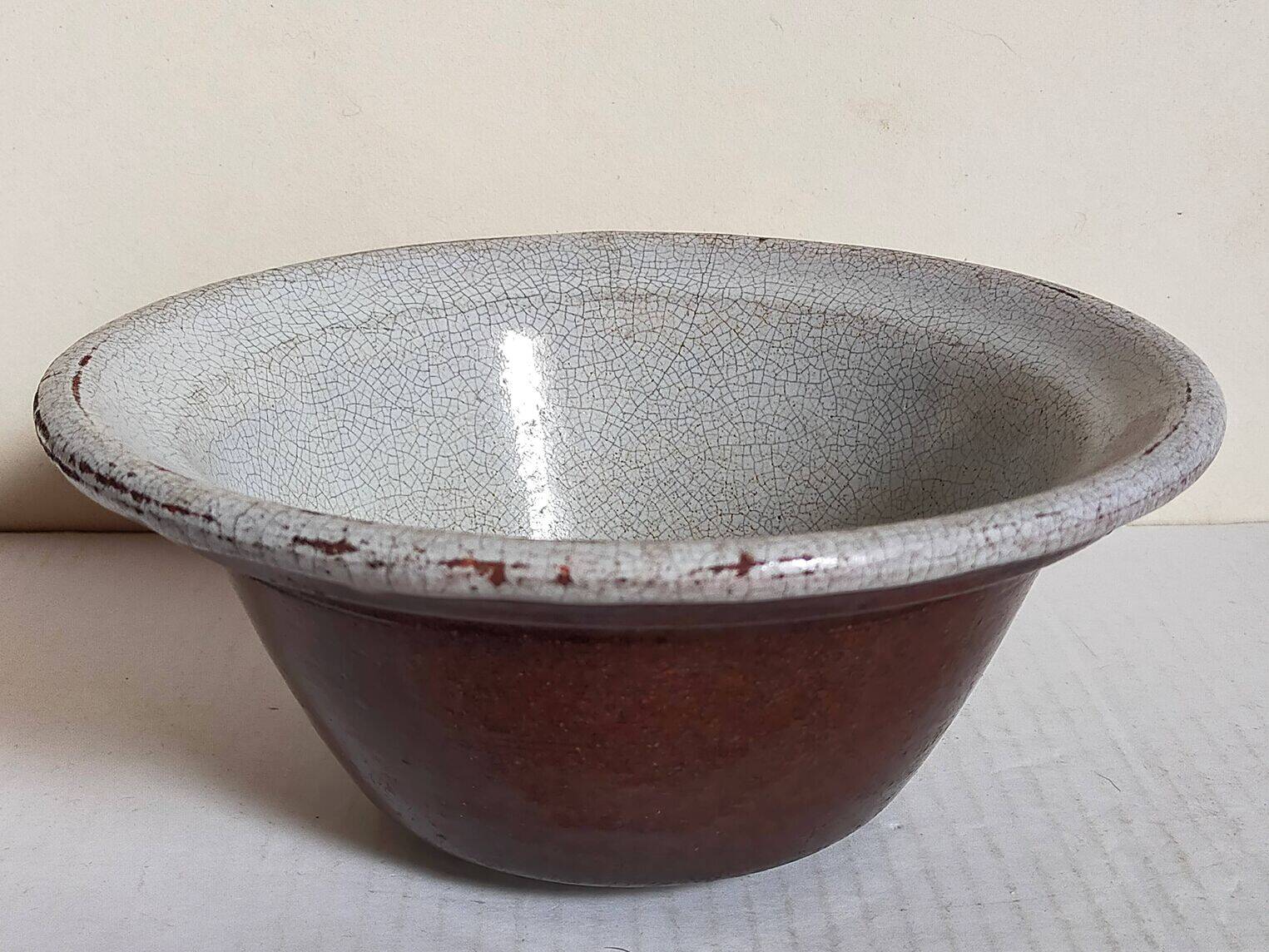 19th century enamelled earthenware salad bowl