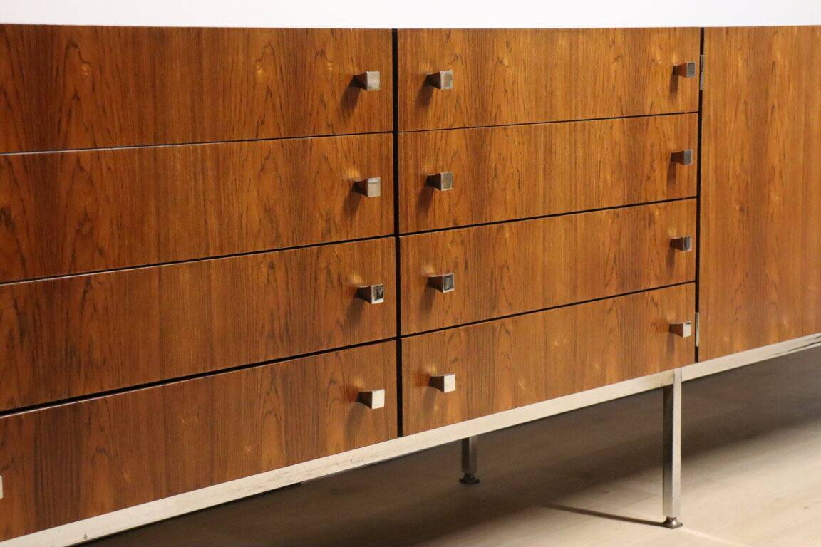 Vintage sideboard by Luigi Bartolini in rosewood and chrome metal, 1960