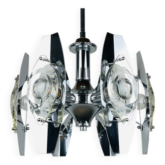 Chrome and glass lustre with lenses by Oscar Torlasco, Italy, 1960s.