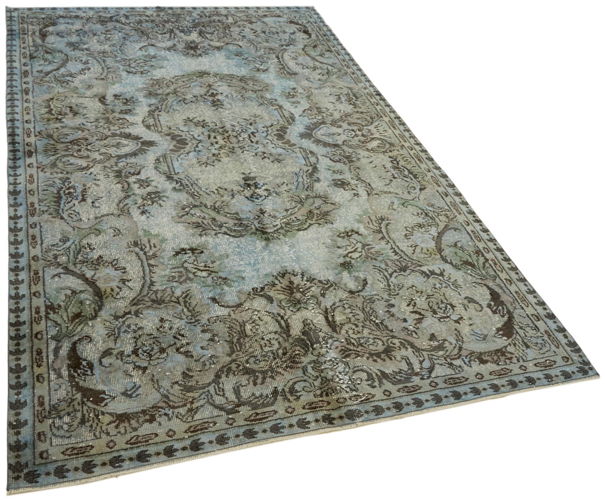 Hand-Knotted Carved Anatolian 1970s 173 cm x 267 cm Blue Carpet