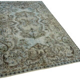 Hand-Knotted Carved Anatolian 1970s 173 cm x 267 cm Blue Carpet