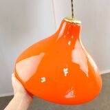 Mid-Century Italian Orange Glass and Brass Pendant Lamp
