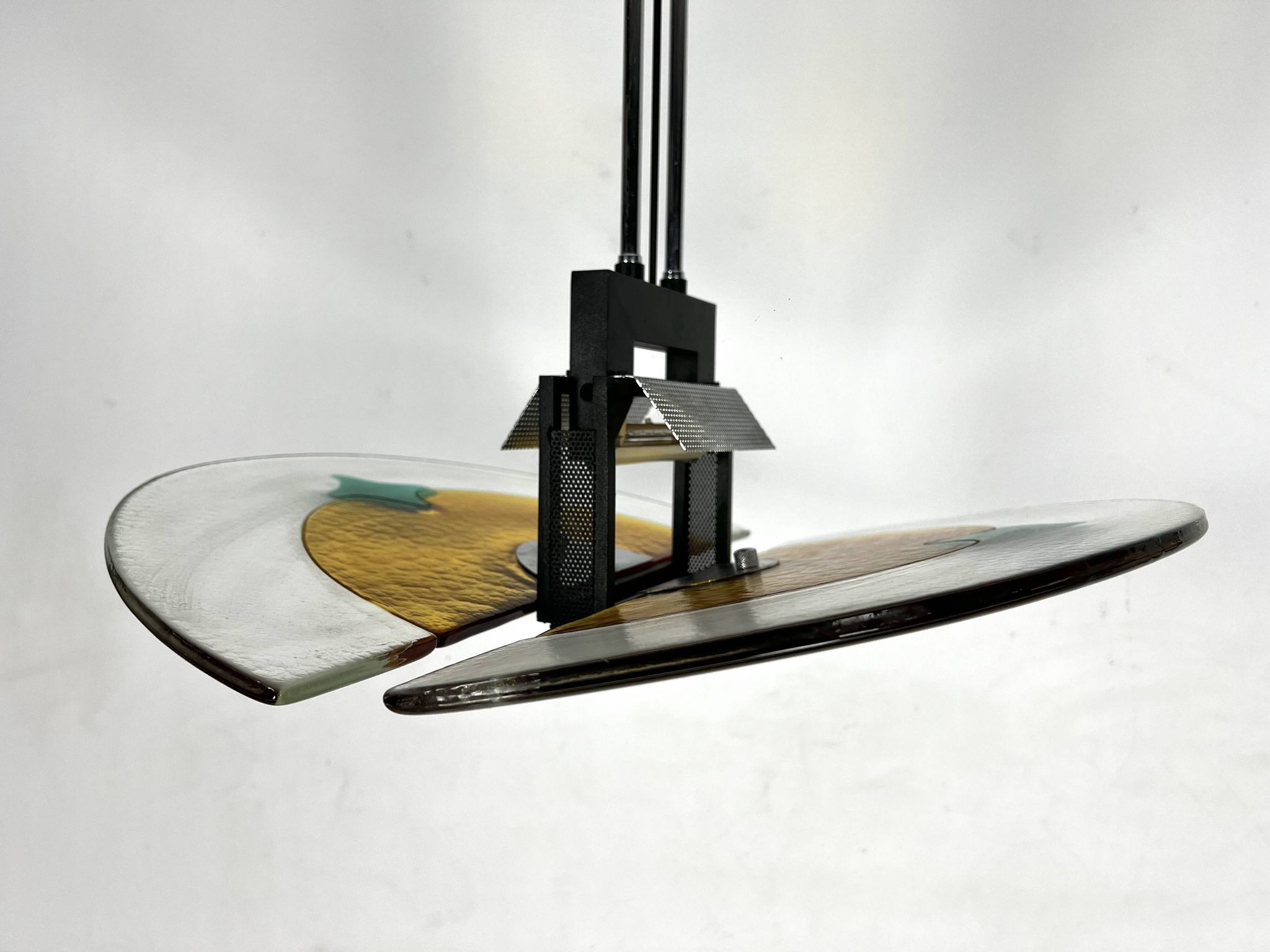 Lustre italien postmoderne en verre de Murano épais des années 80