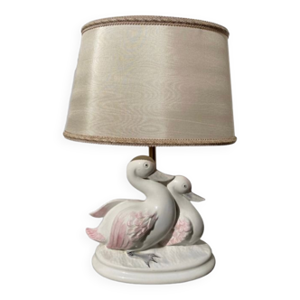 Lampe en barbotine de canard en céramique blanche vintage