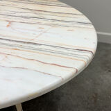 Grande table de salle à manger ovale en marbre Arabescato Rosso italien – années 1970, sculpture sur pierre