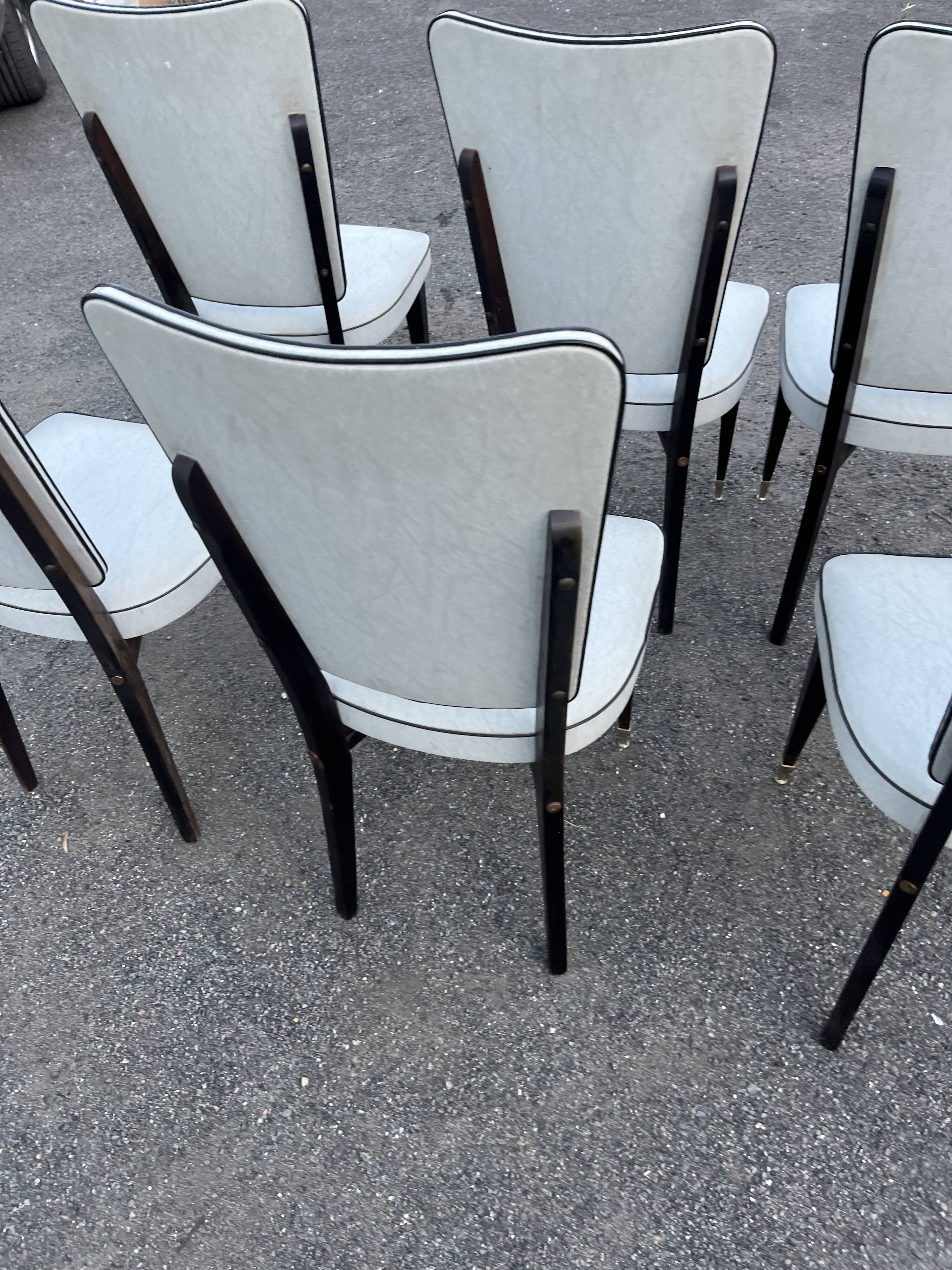Set of 6 vintage chairs from the 50s-60s – Blue faux leather – Tapered legs