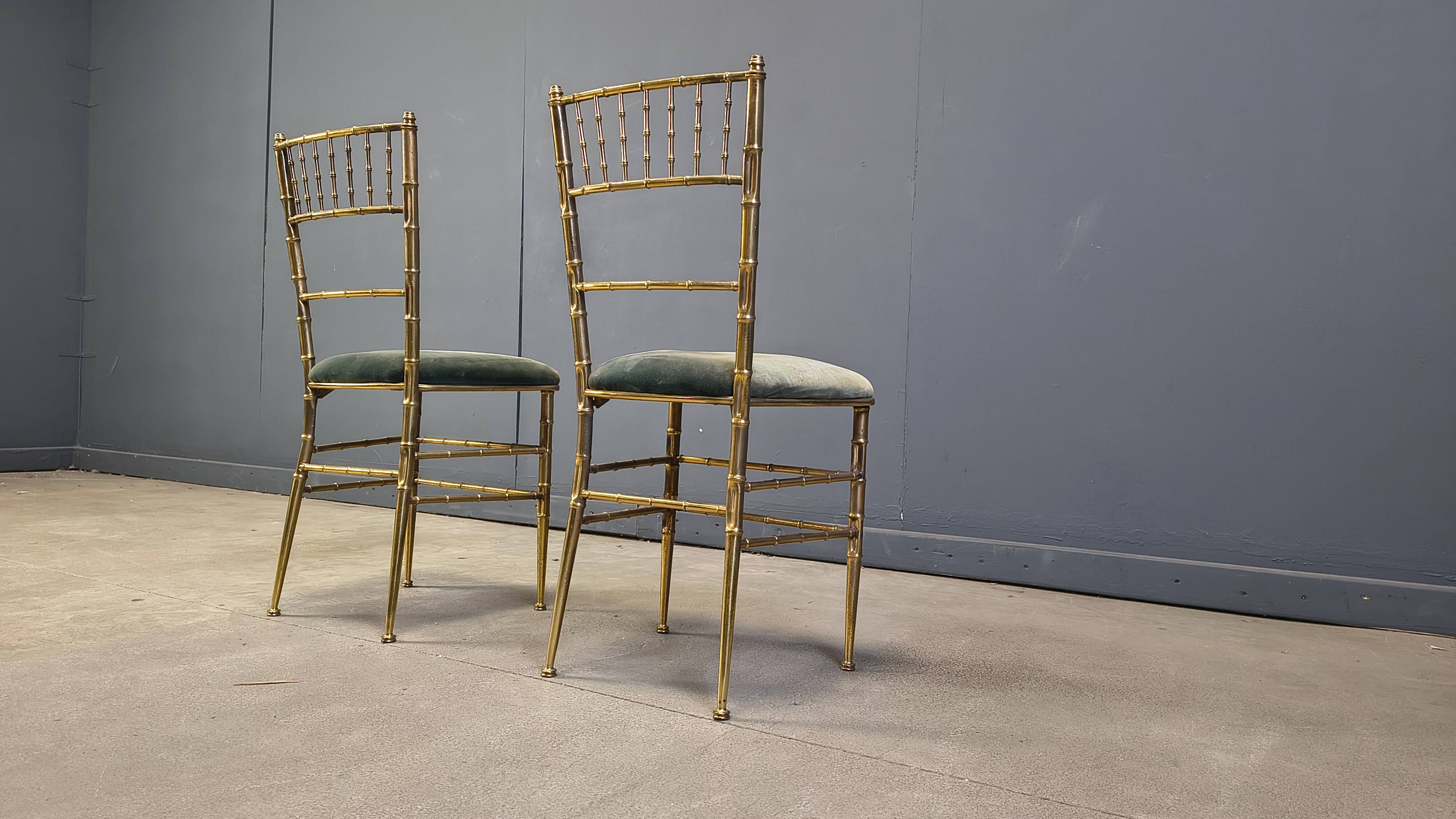 Pair of brass faux bamboo chairs, 1960s