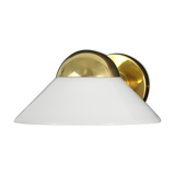 Applique murale laiton et verre opaline blanche lustrerie Deknudt 1980