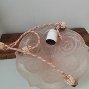 Suspension lampe en verre moulé pâte de verre rose vintage