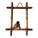 Old barber mirror in solid wood bamboo effect 30-40s