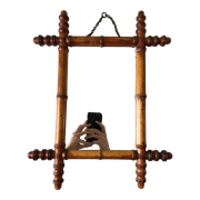 Old barber mirror in solid wood bamboo effect 30-40s