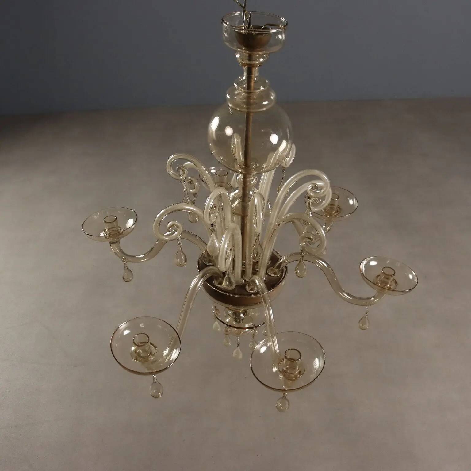 Lustre ancien en verre soufflé vénitien, Italie, XX Century