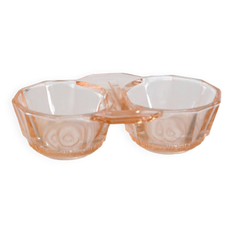 Salt and Pepper Set in pink glass, molded glass, vintage French, authentic
